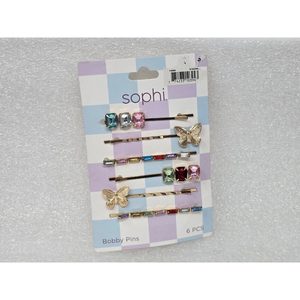 Sophi Gold-Tone Hair Bobby Pins Set With Rhinestone & Butterfly Accents - 6 Pcs